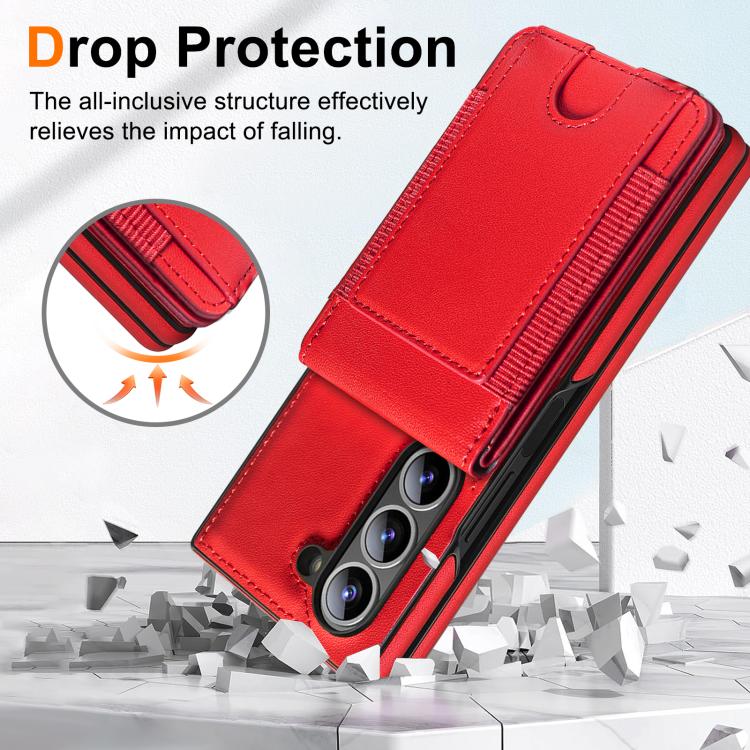 For Samsung Galaxy Z Fold7 Folding Card Holder Tempered Film Integrated Leather Phone Case
