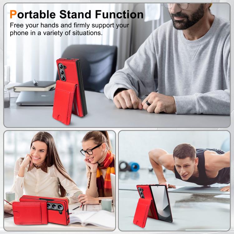 For Samsung Galaxy Z Fold7 Folding Card Holder Tempered Film Integrated Leather Phone Case