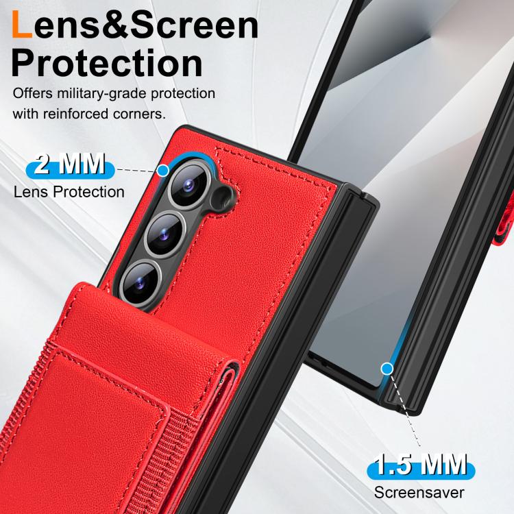 For Samsung Galaxy Z Fold7 Folding Card Holder Tempered Film Integrated Leather Phone Case