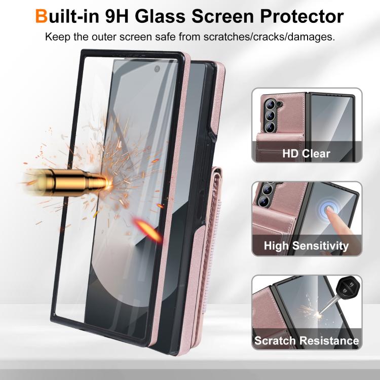 For Samsung Galaxy Z Fold7 Folding Card Holder Tempered Film Integrated Leather Phone Case