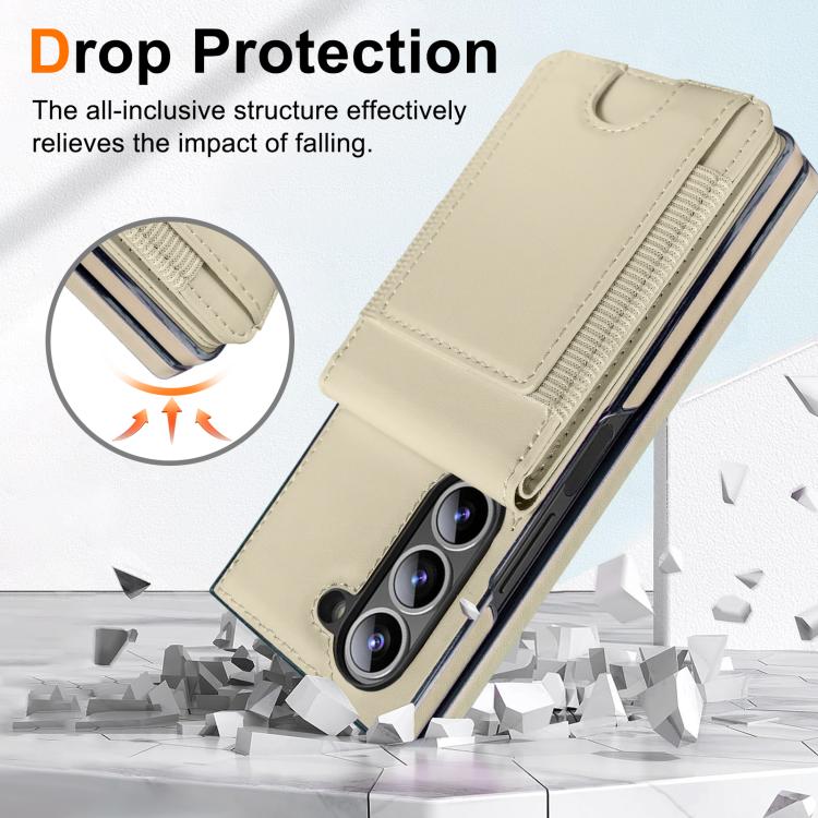 For Samsung Galaxy Z Fold7 Folding Card Holder Tempered Film Integrated Leather Phone Case