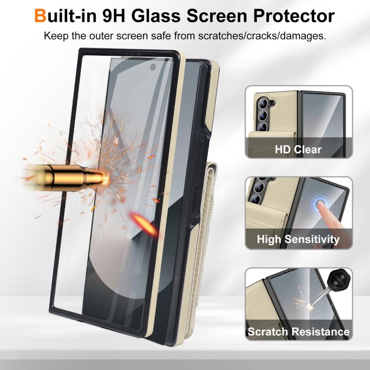For Samsung Galaxy Z Fold7 Folding Card Holder Tempered Film Integrated Leather Phone Case