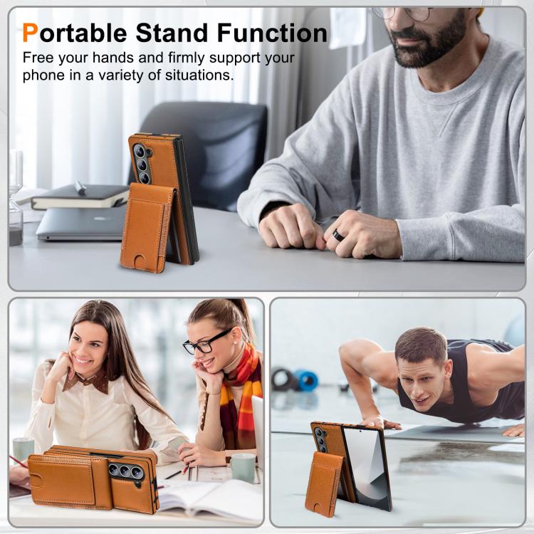For Samsung Galaxy Z Fold7 Folding Card Holder Tempered Film Integrated Leather Phone Case