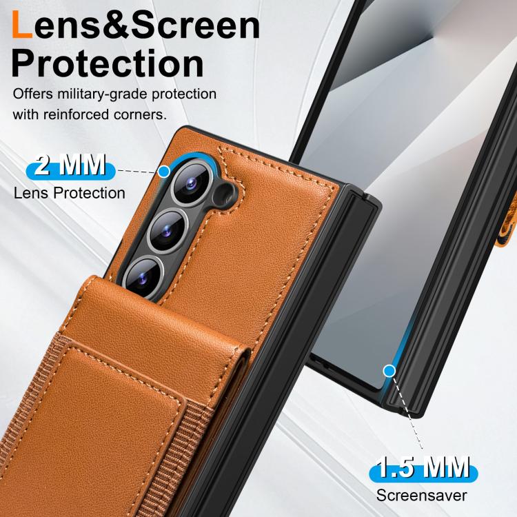 For Samsung Galaxy Z Fold7 Folding Card Holder Tempered Film Integrated Leather Phone Case