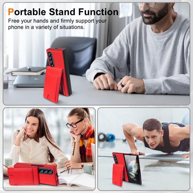 For Samsung Galaxy Z Fold4 Folding Card Holder Tempered Film Integrated Leather Phone Case