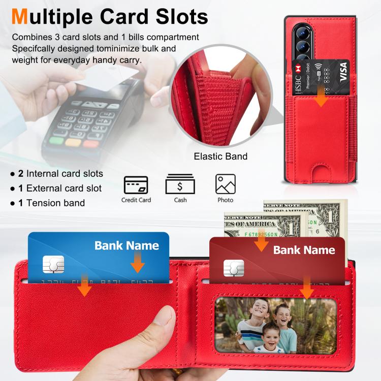 For Samsung Galaxy Z Fold4 Folding Card Holder Tempered Film Integrated Leather Phone Case