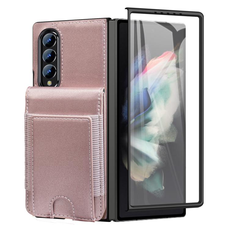 For Samsung Galaxy Z Fold4 Folding Card Holder Tempered Film Integrated Leather Phone Case