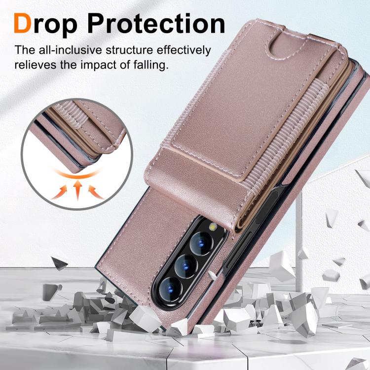 For Samsung Galaxy Z Fold4 Folding Card Holder Tempered Film Integrated Leather Phone Case