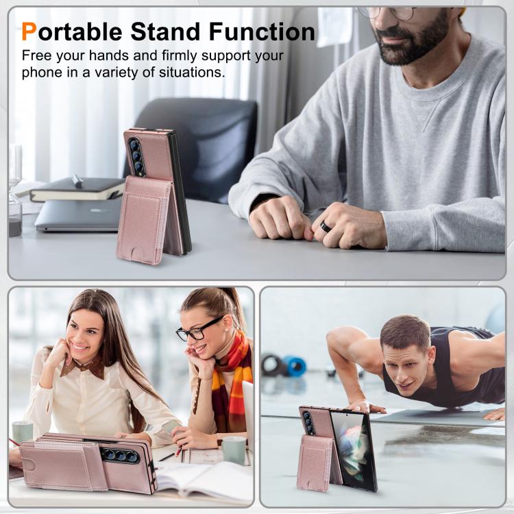 For Samsung Galaxy Z Fold4 Folding Card Holder Tempered Film Integrated Leather Phone Case