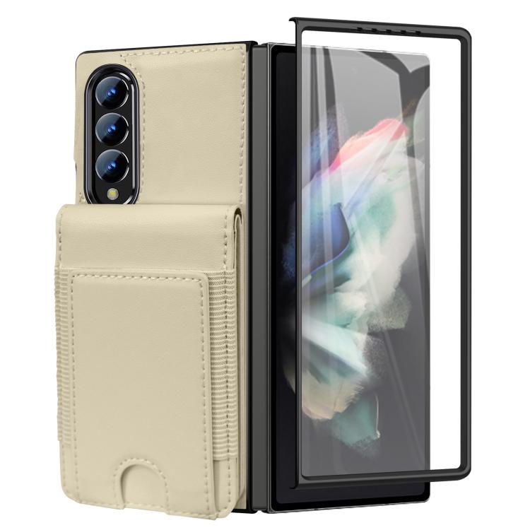 For Samsung Galaxy Z Fold4 Folding Card Holder Tempered Film Integrated Leather Phone Case