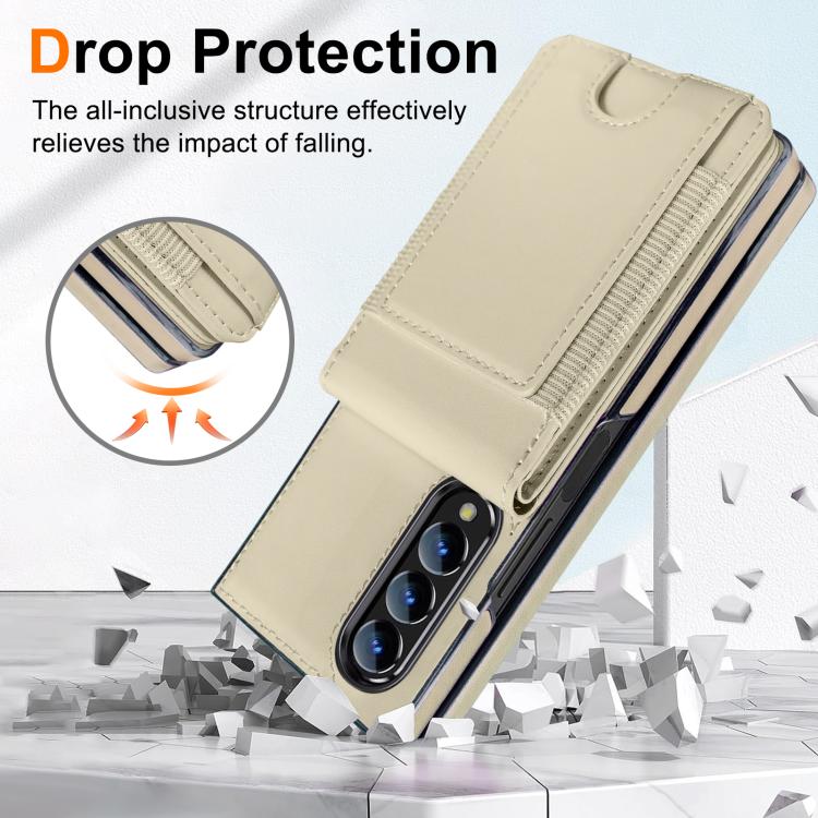 For Samsung Galaxy Z Fold4 Folding Card Holder Tempered Film Integrated Leather Phone Case