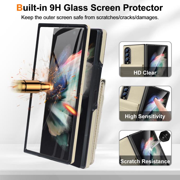 For Samsung Galaxy Z Fold4 Folding Card Holder Tempered Film Integrated Leather Phone Case