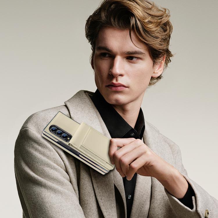 For Samsung Galaxy Z Fold4 Folding Card Holder Tempered Film Integrated Leather Phone Case