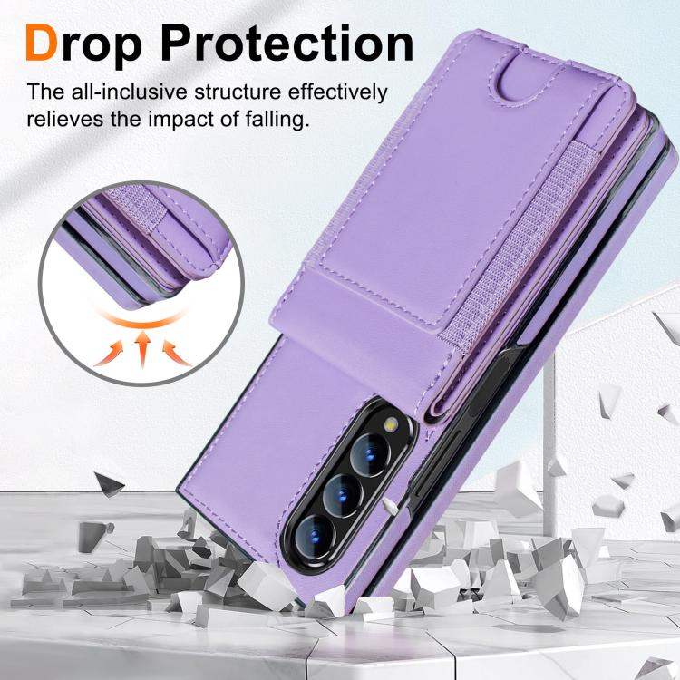 For Samsung Galaxy Z Fold4 Folding Card Holder Tempered Film Integrated Leather Phone Case