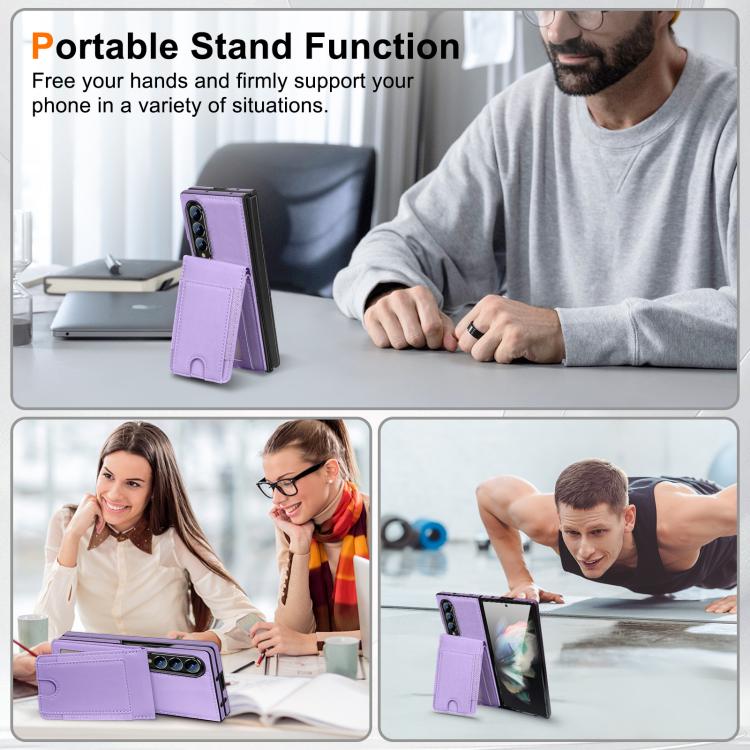 For Samsung Galaxy Z Fold4 Folding Card Holder Tempered Film Integrated Leather Phone Case