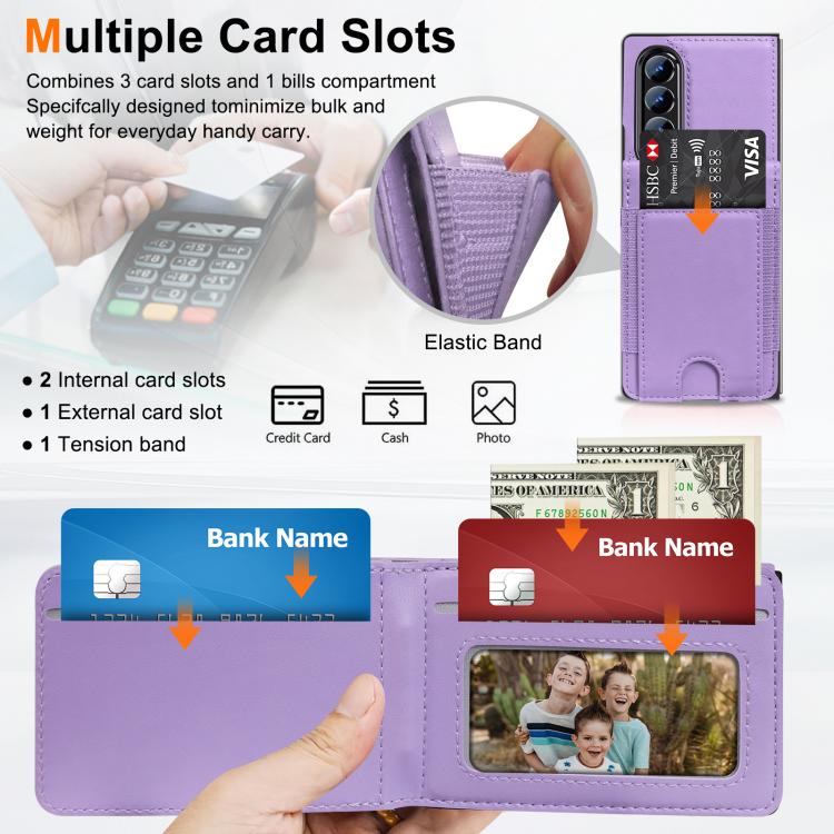 For Samsung Galaxy Z Fold4 Folding Card Holder Tempered Film Integrated Leather Phone Case