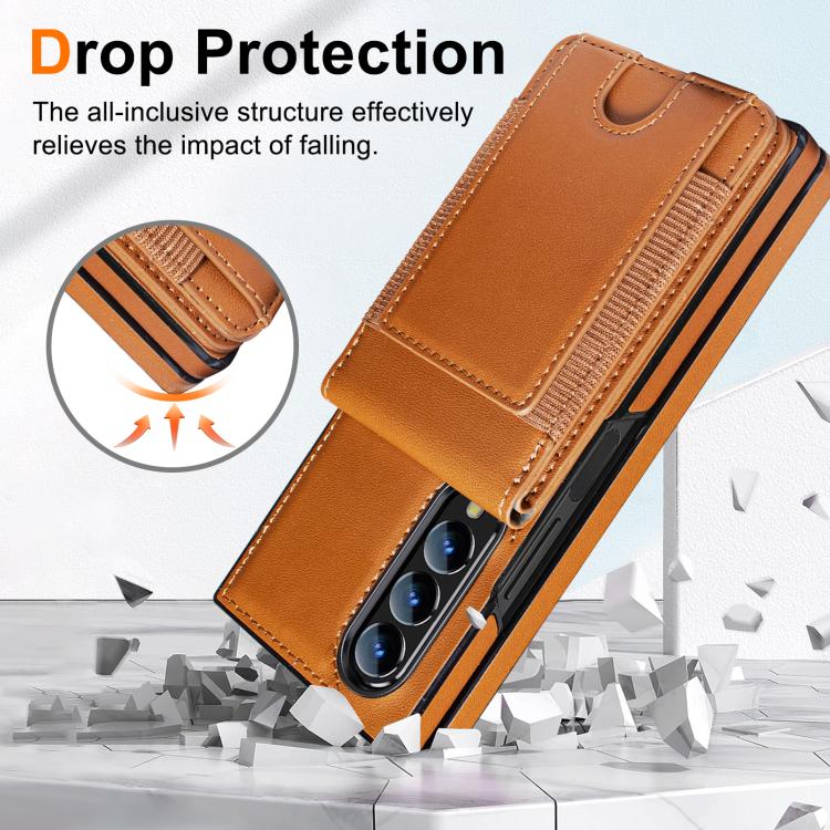 For Samsung Galaxy Z Fold4 Folding Card Holder Tempered Film Integrated Leather Phone Case