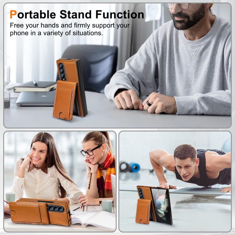 For Samsung Galaxy Z Fold4 Folding Card Holder Tempered Film Integrated Leather Phone Case