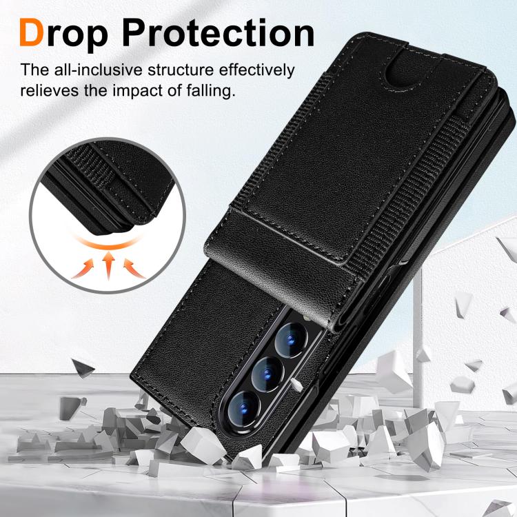 For Samsung Galaxy Z Fold3 Folding Card Holder Tempered Film Integrated Leather Phone Case