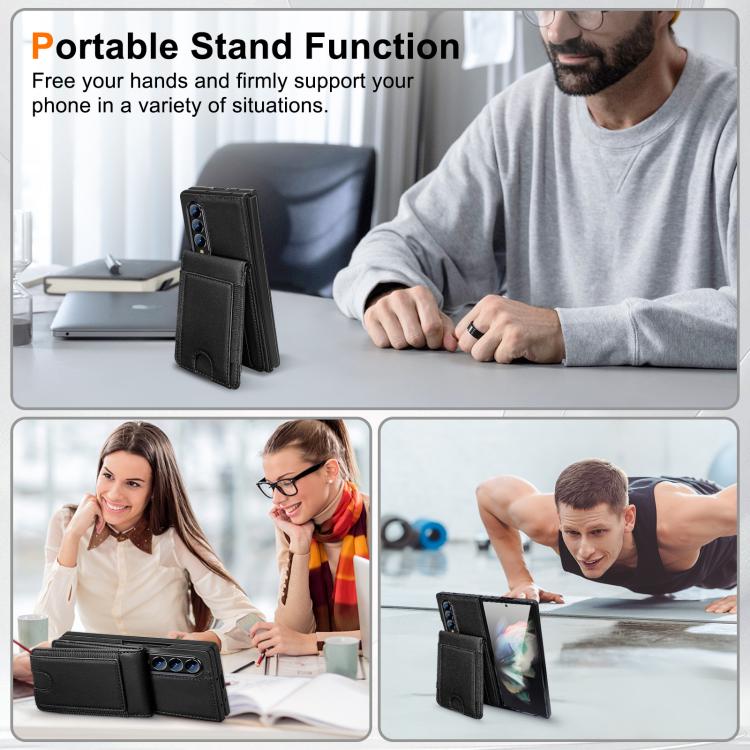 For Samsung Galaxy Z Fold3 Folding Card Holder Tempered Film Integrated Leather Phone Case