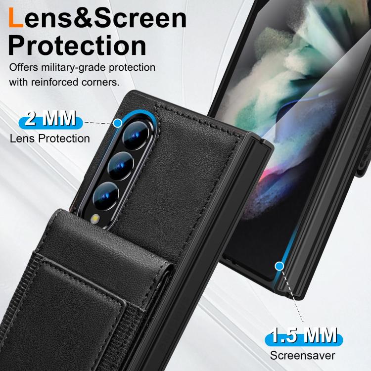 For Samsung Galaxy Z Fold3 Folding Card Holder Tempered Film Integrated Leather Phone Case