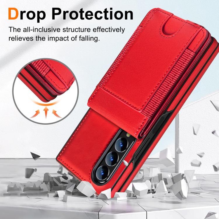 For Samsung Galaxy Z Fold3 Folding Card Holder Tempered Film Integrated Leather Phone Case