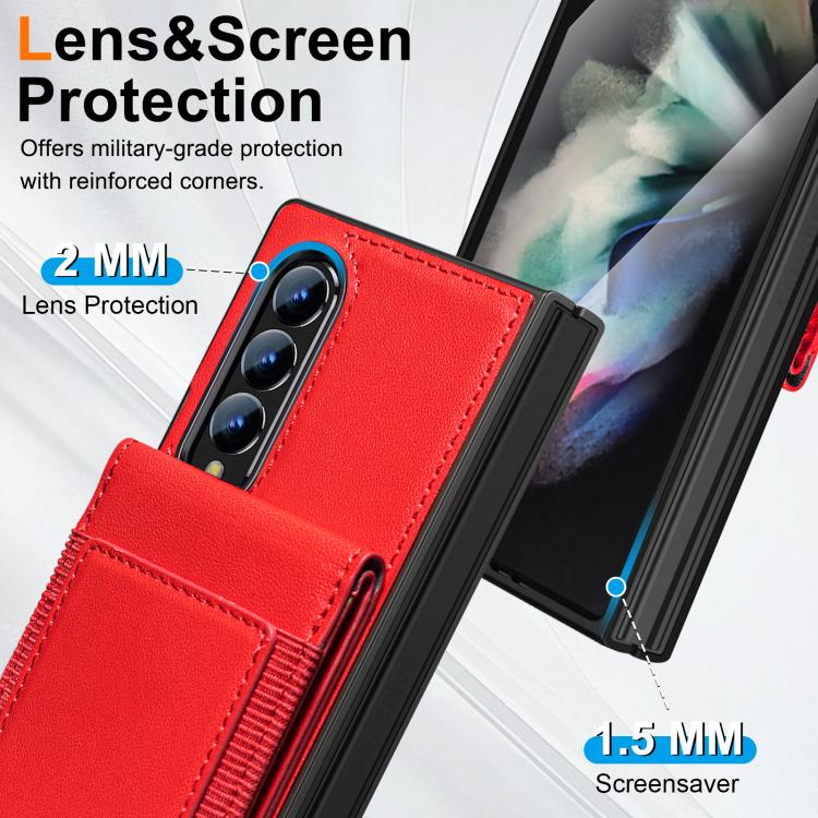 For Samsung Galaxy Z Fold3 Folding Card Holder Tempered Film Integrated Leather Phone Case