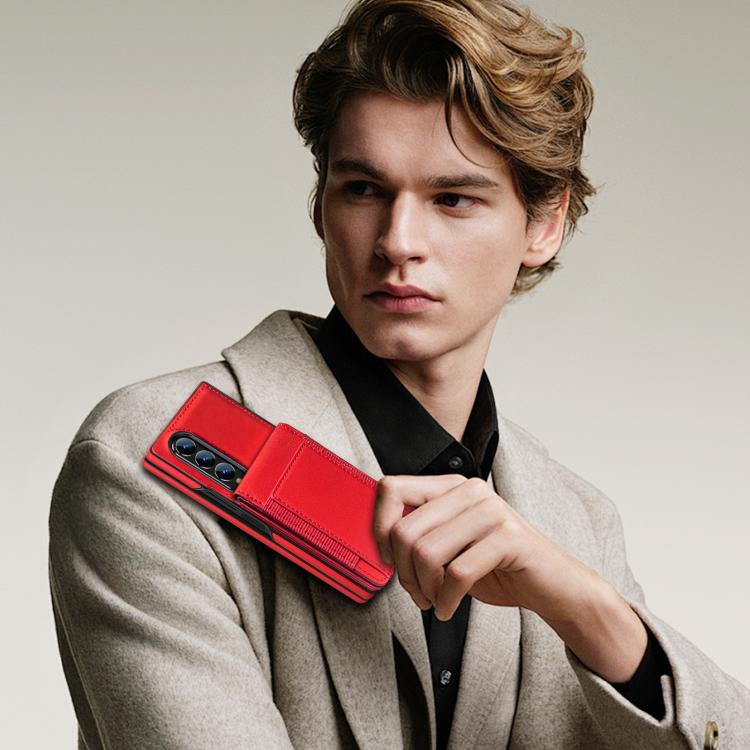 For Samsung Galaxy Z Fold3 Folding Card Holder Tempered Film Integrated Leather Phone Case