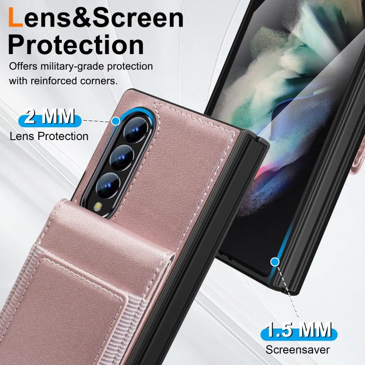 For Samsung Galaxy Z Fold3 Folding Card Holder Tempered Film Integrated Leather Phone Case