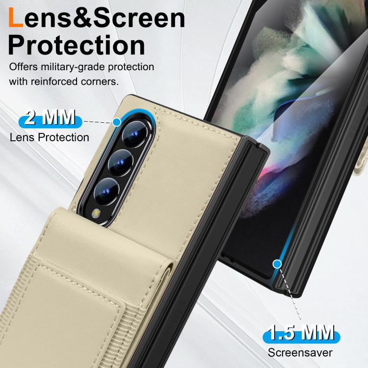 For Samsung Galaxy Z Fold3 Folding Card Holder Tempered Film Integrated Leather Phone Case
