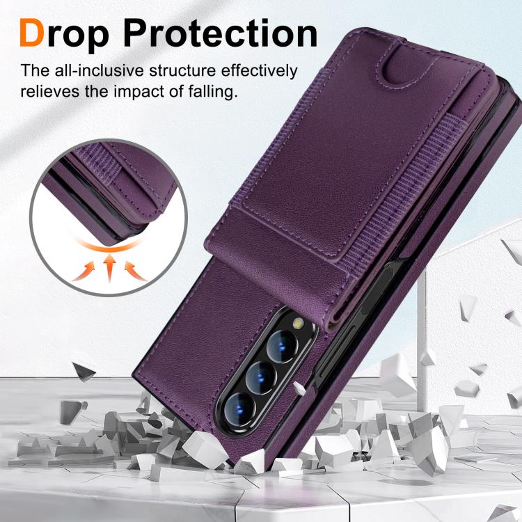 For Samsung Galaxy Z Fold3 Folding Card Holder Tempered Film Integrated Leather Phone Case