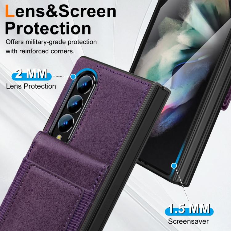 For Samsung Galaxy Z Fold3 Folding Card Holder Tempered Film Integrated Leather Phone Case