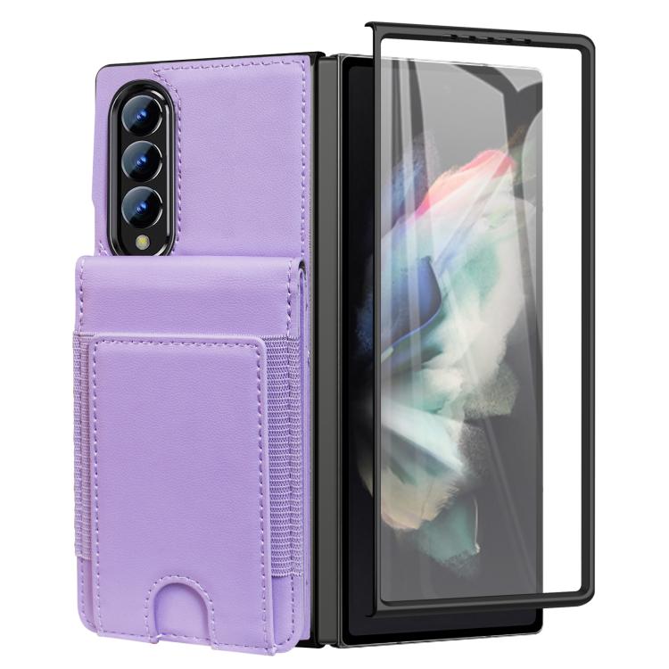 For Samsung Galaxy Z Fold3 Folding Card Holder Tempered Film Integrated Leather Phone Case