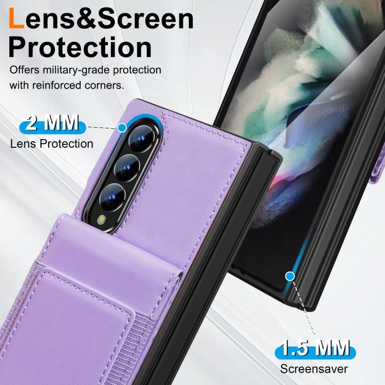 For Samsung Galaxy Z Fold3 Folding Card Holder Tempered Film Integrated Leather Phone Case