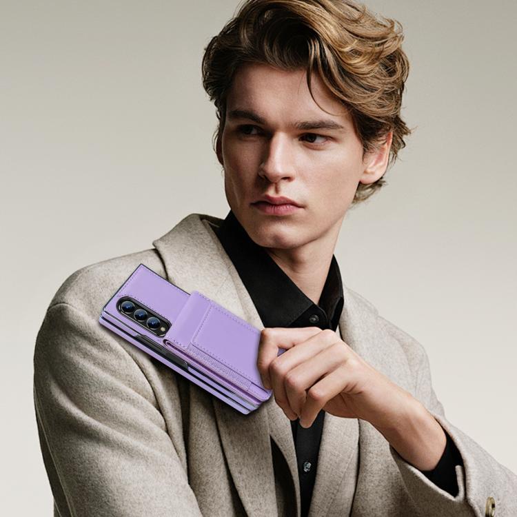 For Samsung Galaxy Z Fold3 Folding Card Holder Tempered Film Integrated Leather Phone Case