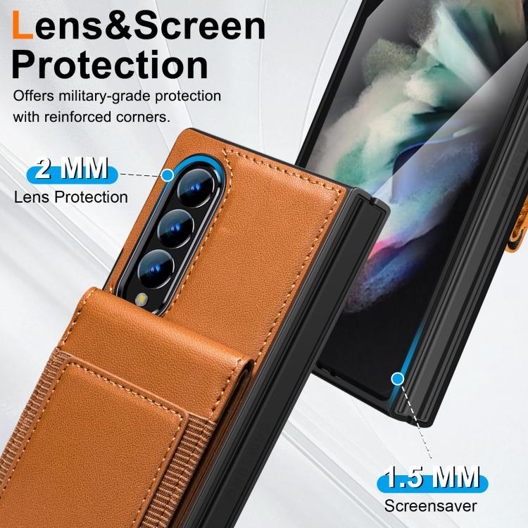 For Samsung Galaxy Z Fold3 Folding Card Holder Tempered Film Integrated Leather Phone Case