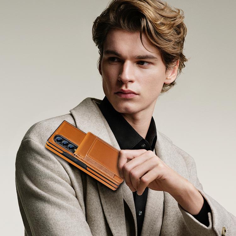 For Samsung Galaxy Z Fold3 Folding Card Holder Tempered Film Integrated Leather Phone Case