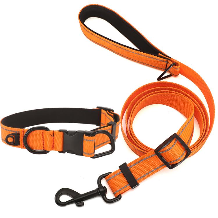 Pet Reflective Collar Waterproof Cloth Black Buckle with 1.8m Leash, Size:S