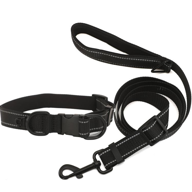 Pet Reflective Collar Waterproof Cloth Black Buckle with 1.8m Leash, Size:M
