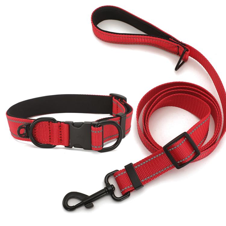 Pet Reflective Collar Waterproof Cloth Black Buckle with 1.8m Leash, Size:L