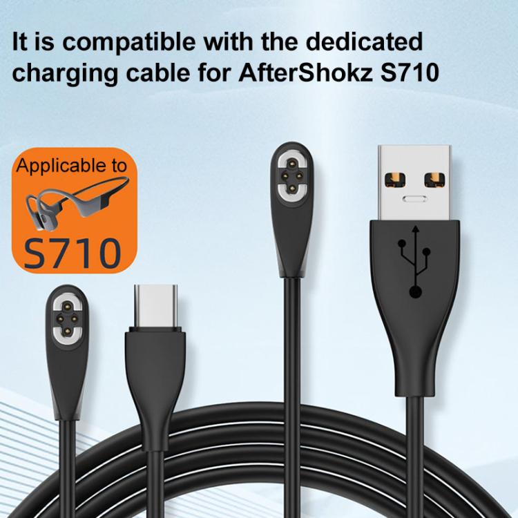 Type-C to 4 Pin Bone Conduction Earphone Magnetic Charging Cable For Shokz OpenSwim Pro S710 - Black