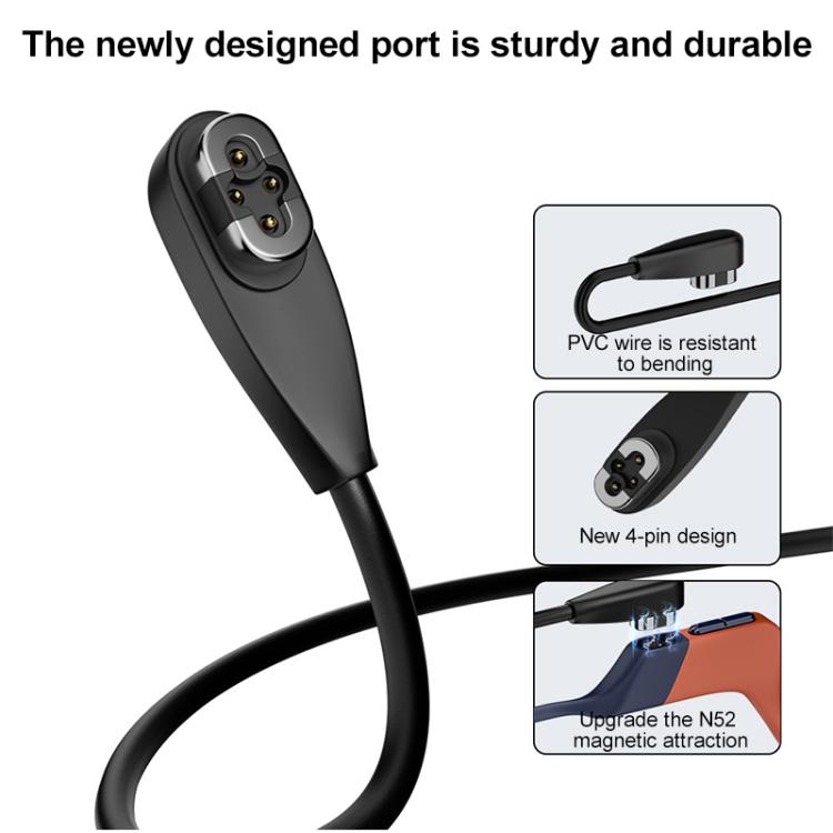USB to 4 Pin Bone Conduction Earphone Magnetic Charging Cable For Shokz OpenSwim Pro S710 - Black