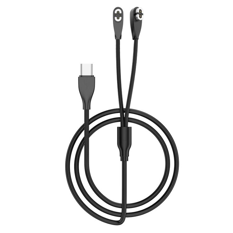 Type-C to 2 Pin / 4 Pin 2 in 1 Magnetic Charging Cable For Shokz Bone Conduction Earphone - Black