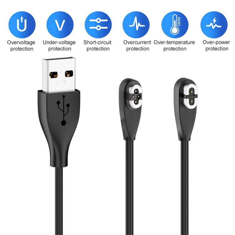 Type-C to 2 Pin / 4 Pin 2 in 1 Magnetic Charging Cable For Shokz Bone Conduction Earphone - Black