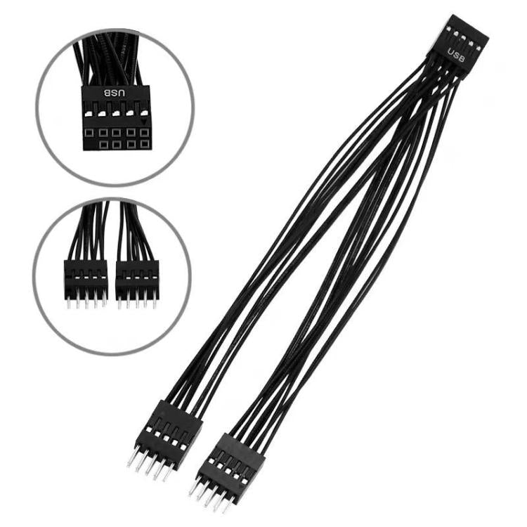 Desktop Computer Motherboard 2 in 1 9 Pin USB Adapter Extension Cable - Black