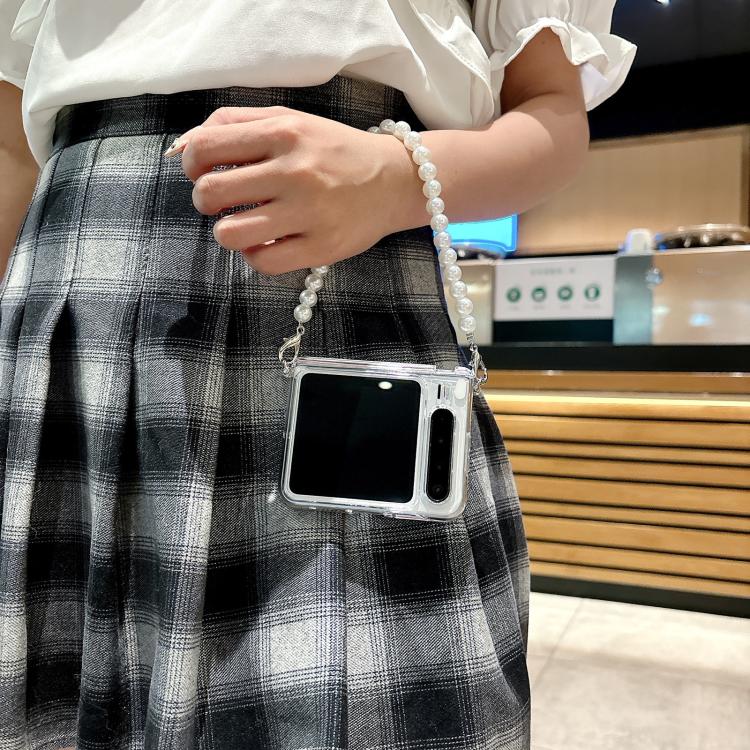 For Huawei Pura X Side Buckle Axis Pearlescent Shell Texture MagSafe Phone Case with Bracelet