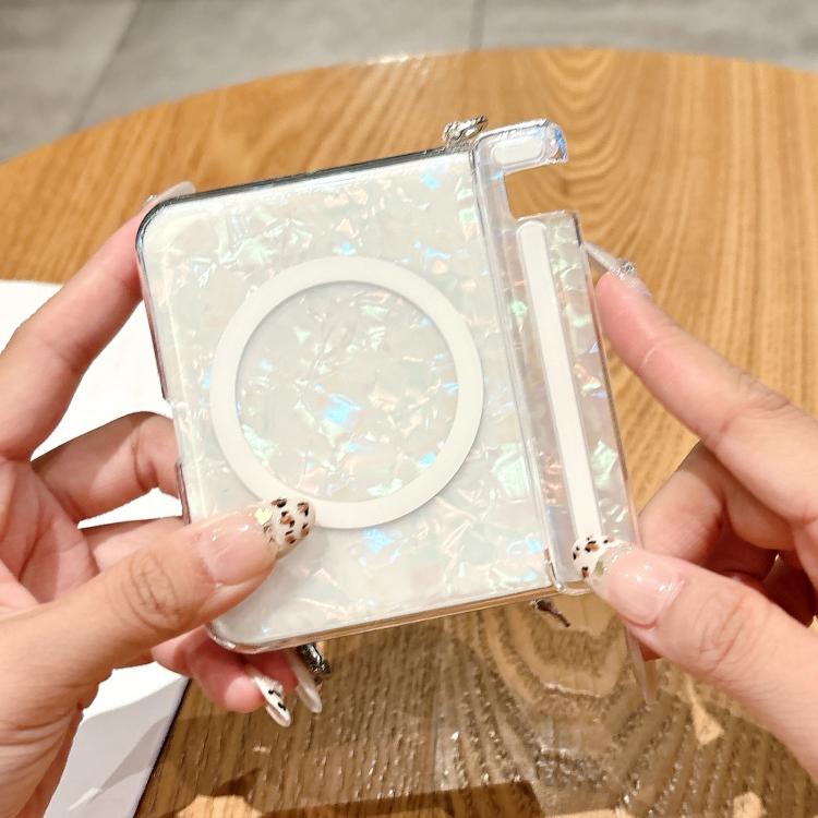For Huawei Pura X Side Buckle Axis Pearlescent Shell Texture MagSafe Phone Case with Bracelet