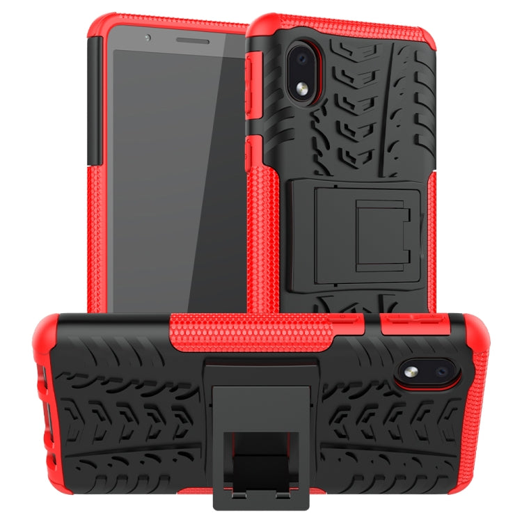 For Samsung Galaxy A01 Core Tire Texture Shockproof TPU + PC Protective Case with Holder