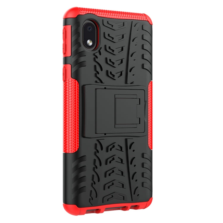 For Samsung Galaxy A01 Core Tire Texture Shockproof TPU + PC Protective Case with Holder