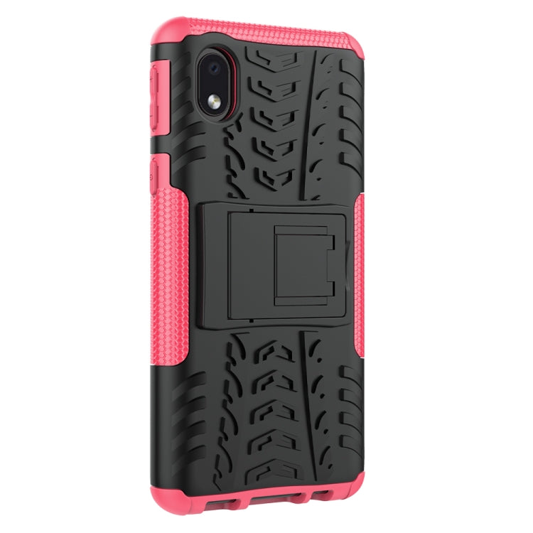 For Samsung Galaxy A01 Core Tire Texture Shockproof TPU + PC Protective Case with Holder